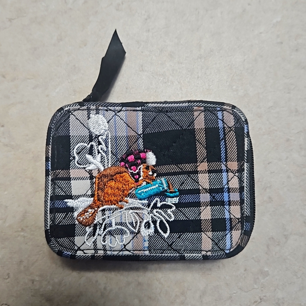Vera Bradley Zippered Quilted Pill Case Beaver Embroidery